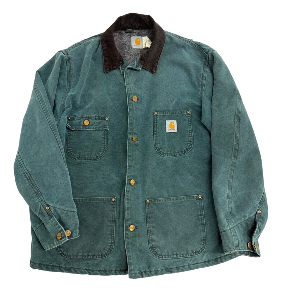 Carhartt Vintage Blanket Lined Chore Coat Hunter Green Duck Canvas CB1043 Large
